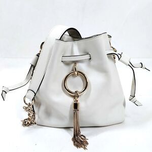 Authentic Jimmy Choo White Leather Mini Callie 2way Bucket Bag Crossbody
